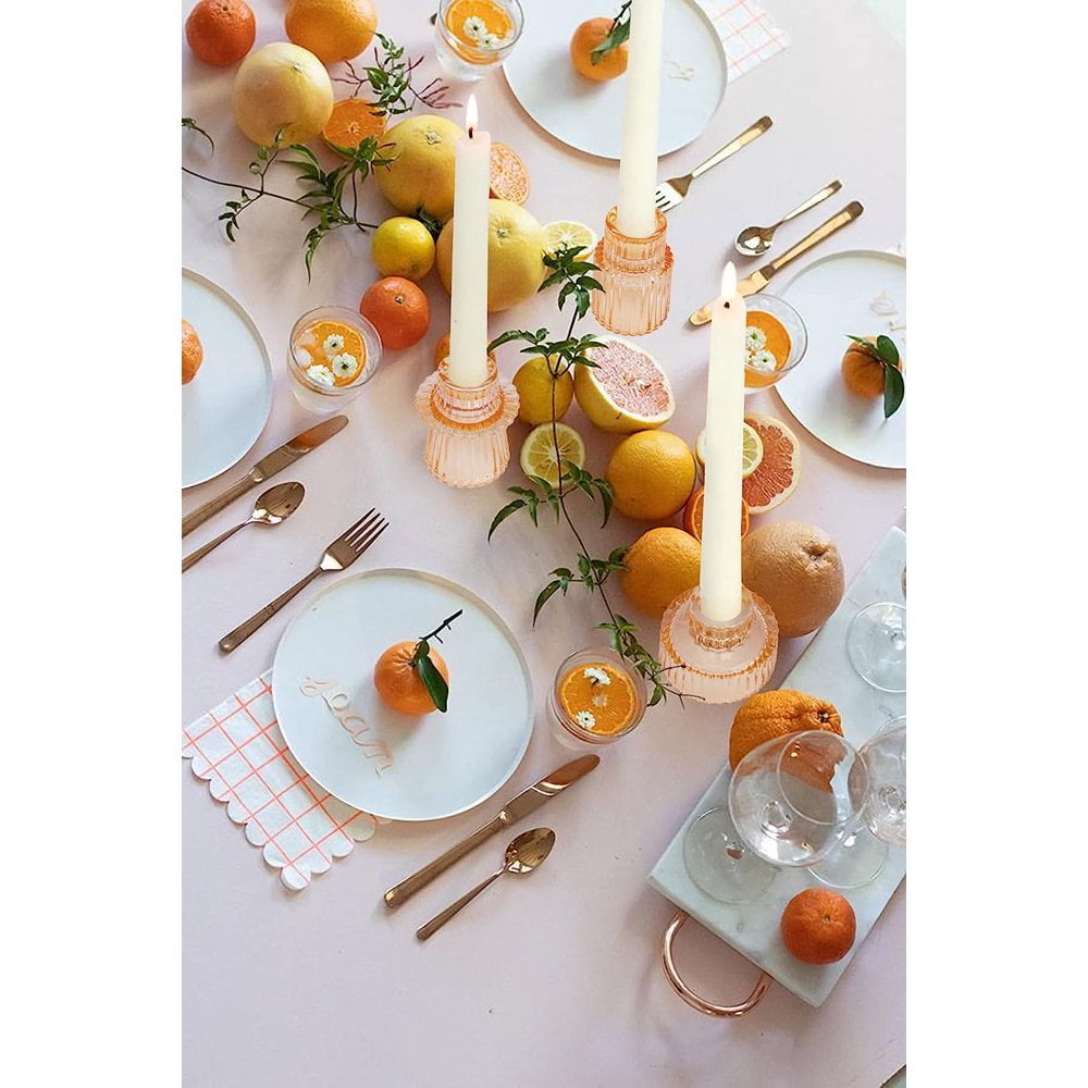 HofferRuffer Set of 3 Taper Glass Candle Holders, Tealight Candlestick Holders for Table Centerpieces, Festival, Wedding Decor and Dinner Party (Yellow)