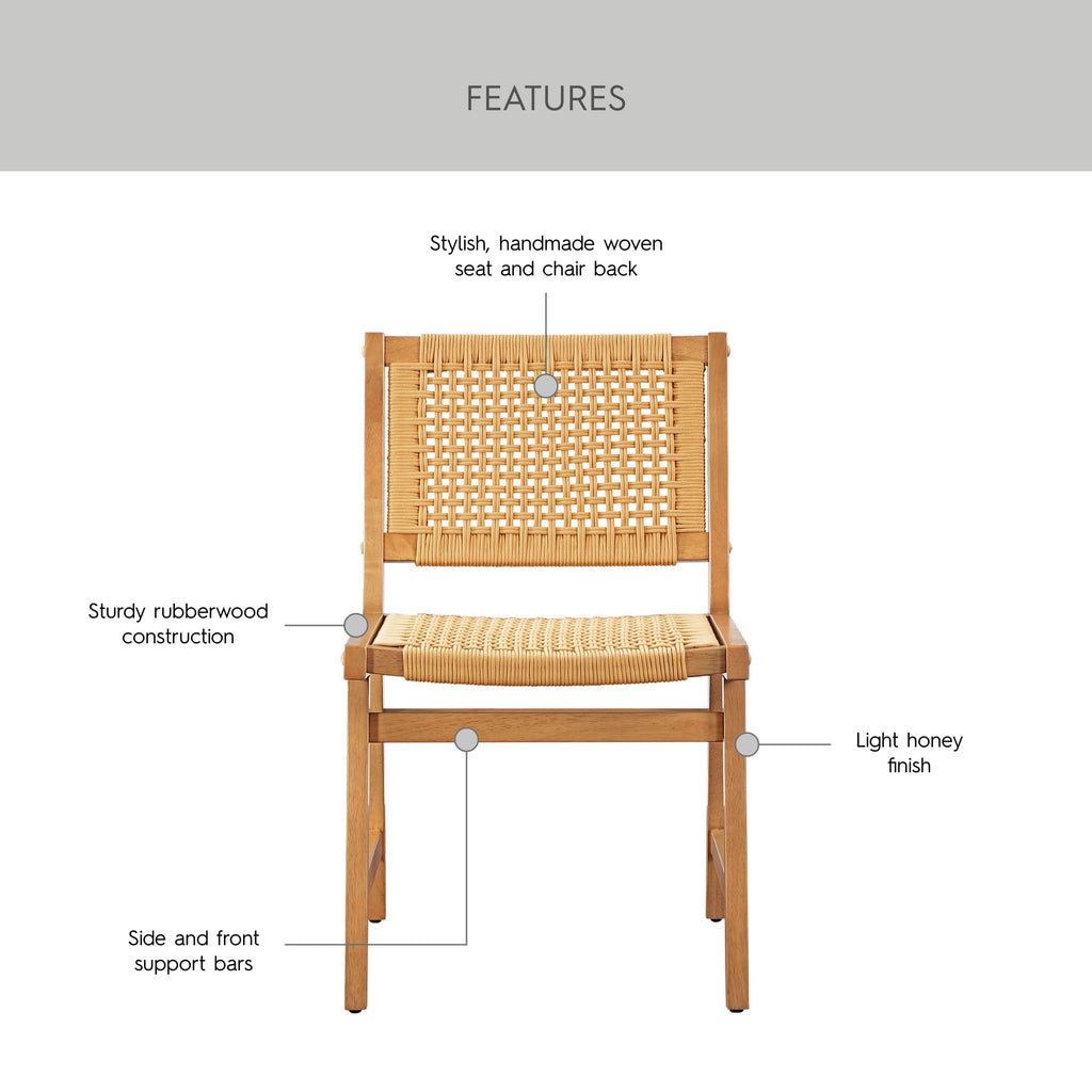 Better Homes & Gardens Vista Woven Coastal Dining Chairs 2 Pack, Light Honey Finish