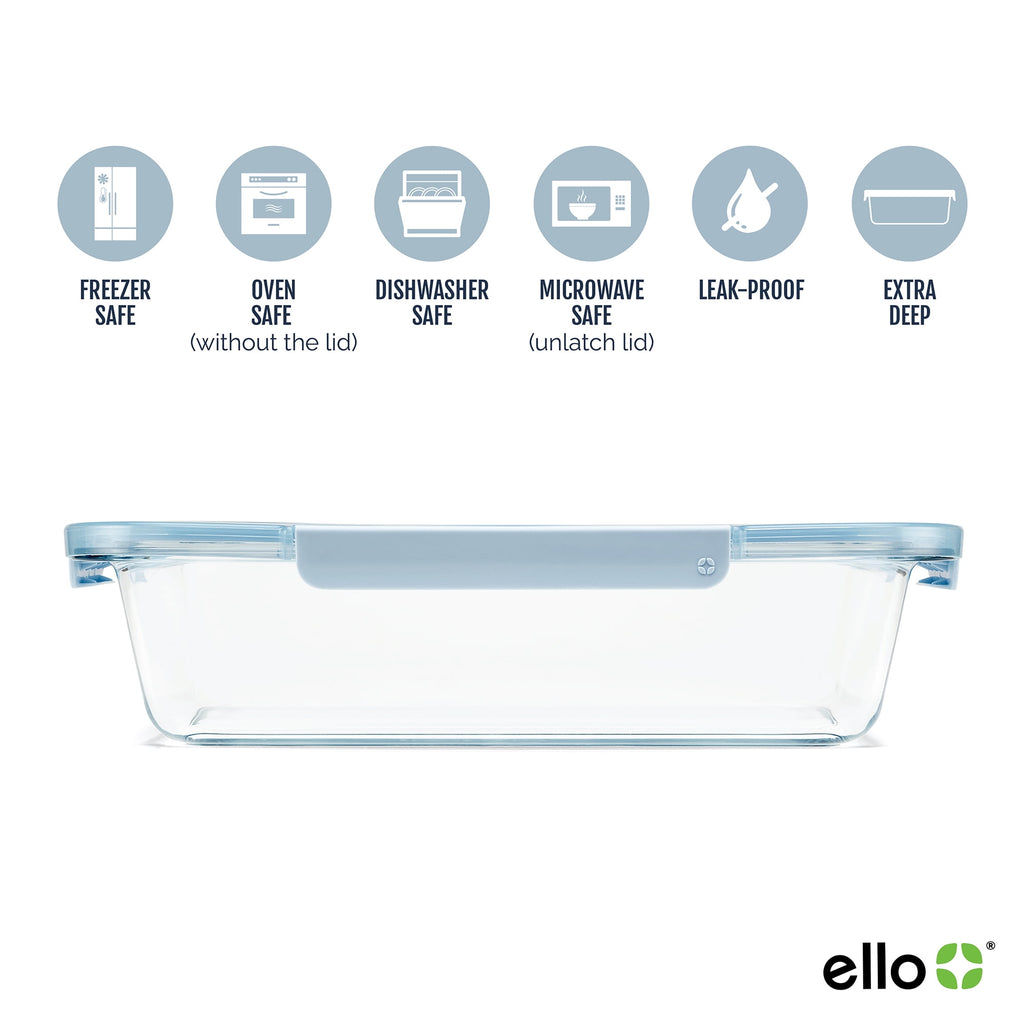Ello Color Lock Glass 9x13 Deep Bakeware Dish, Windy Blue