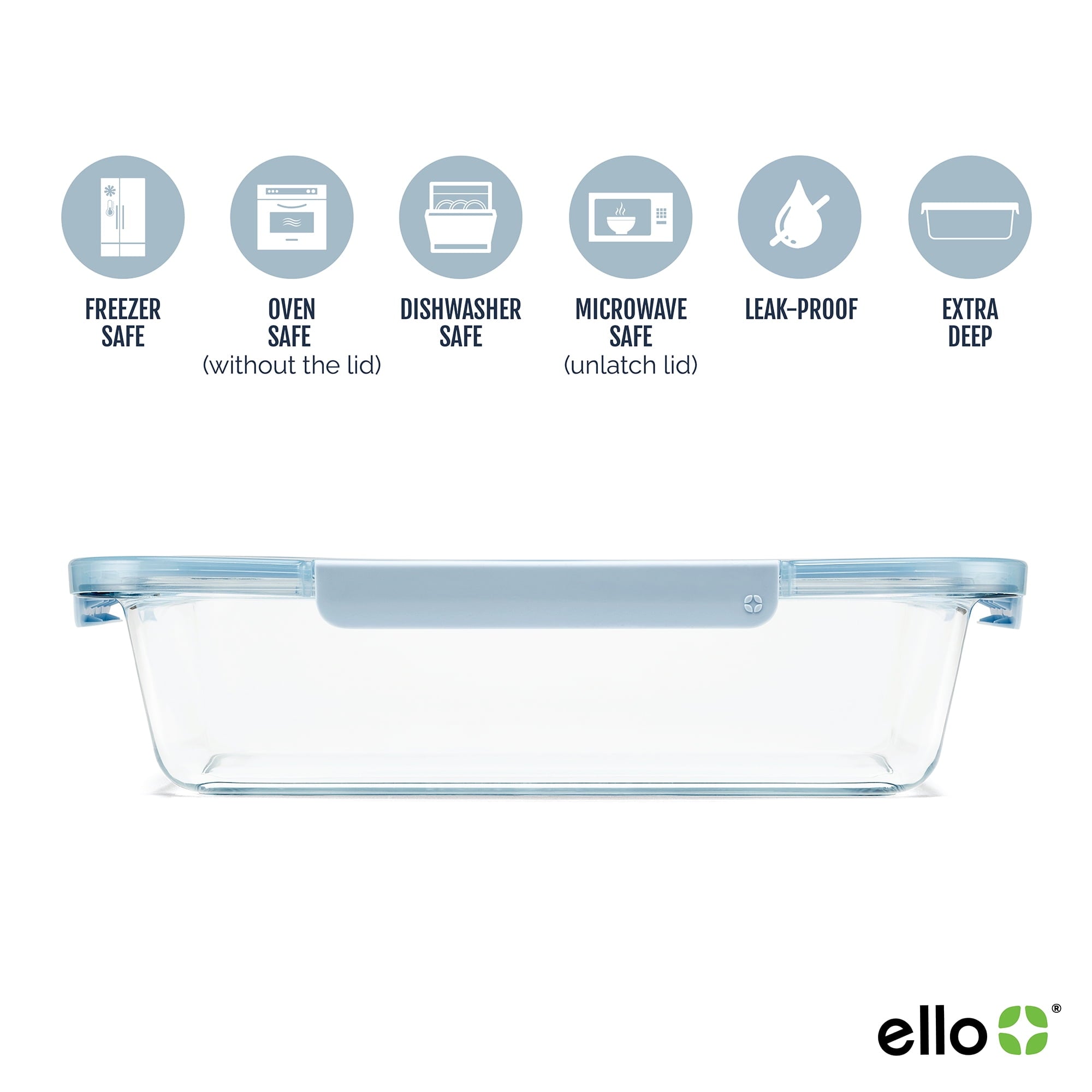 Ello Color Lock Glass 9x13 Deep Bakeware Dish, Windy Blue