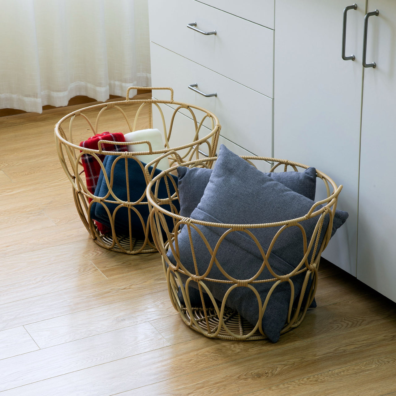 Better Homes & Gardens Extra Large Brown Poly Rattan Storage Baskets with Handles, Set of 2