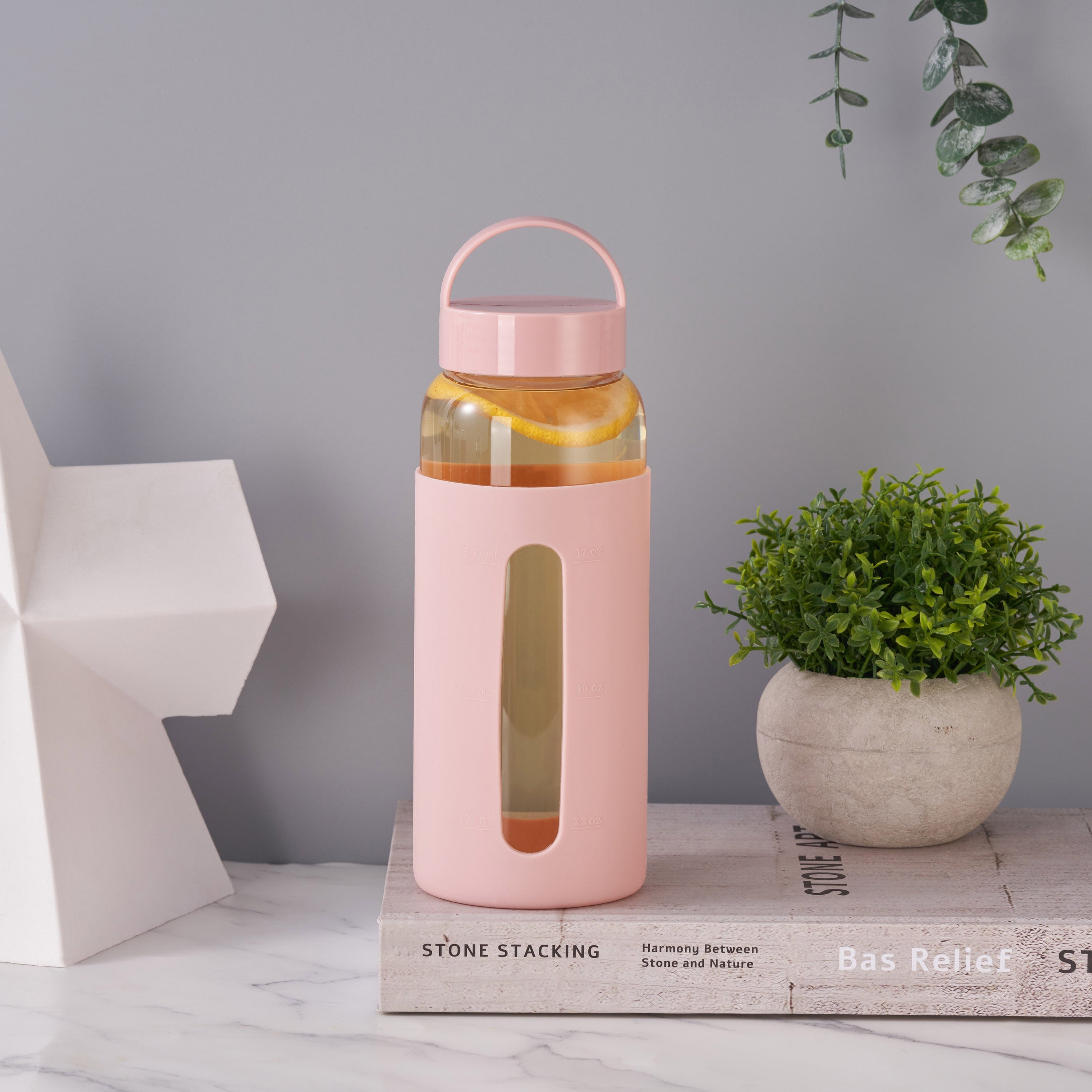 Mainstays Glass 25 oz  Water Bottle with Pink Protective Silicone Sleeve