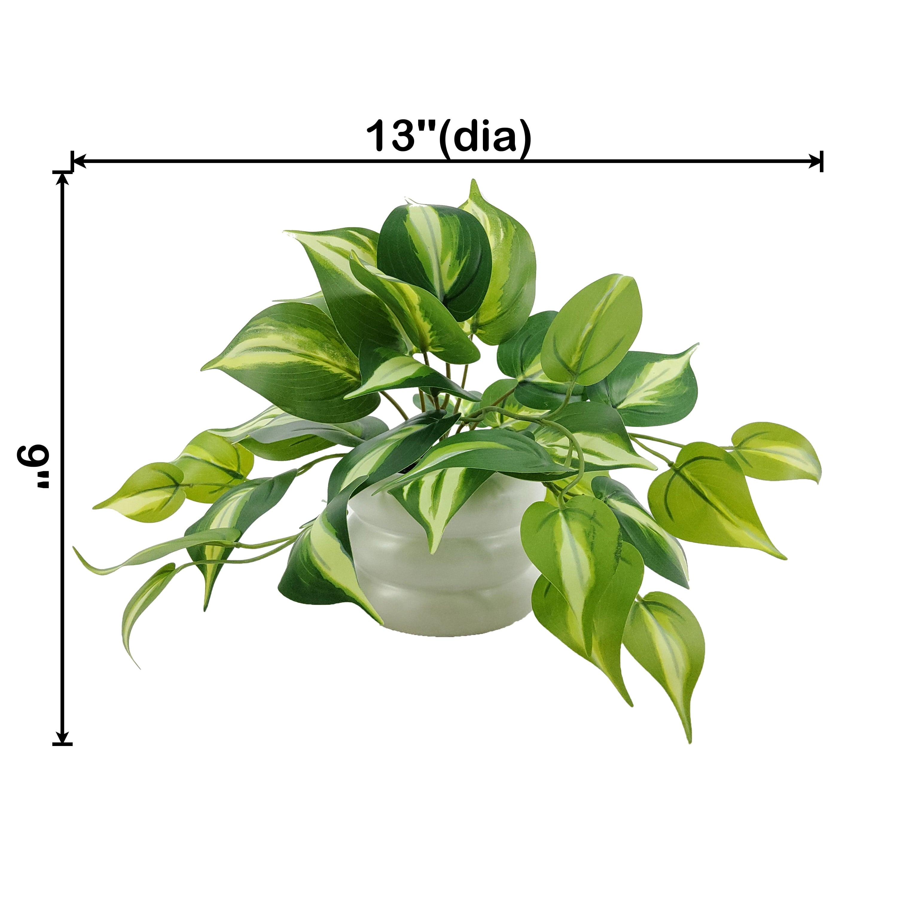 Mainstays 9'' Indoor Artificial Pothos with Bubble Vase, White Ceramic Vase, Green Pothos
