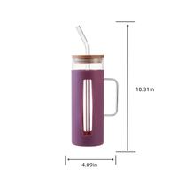 Mainstays Glass 22oz Tumbler with Purple Protective Silicone Sleeve, Bamboo lid, Glass Straw