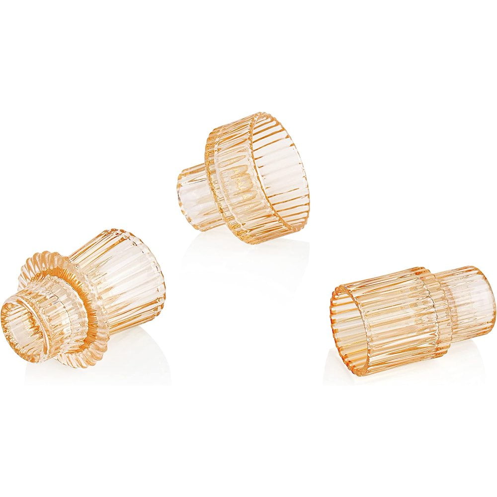 HofferRuffer Set of 3 Taper Glass Candle Holders, Tealight Candlestick Holders for Table Centerpieces, Festival, Wedding Decor and Dinner Party (Yellow)