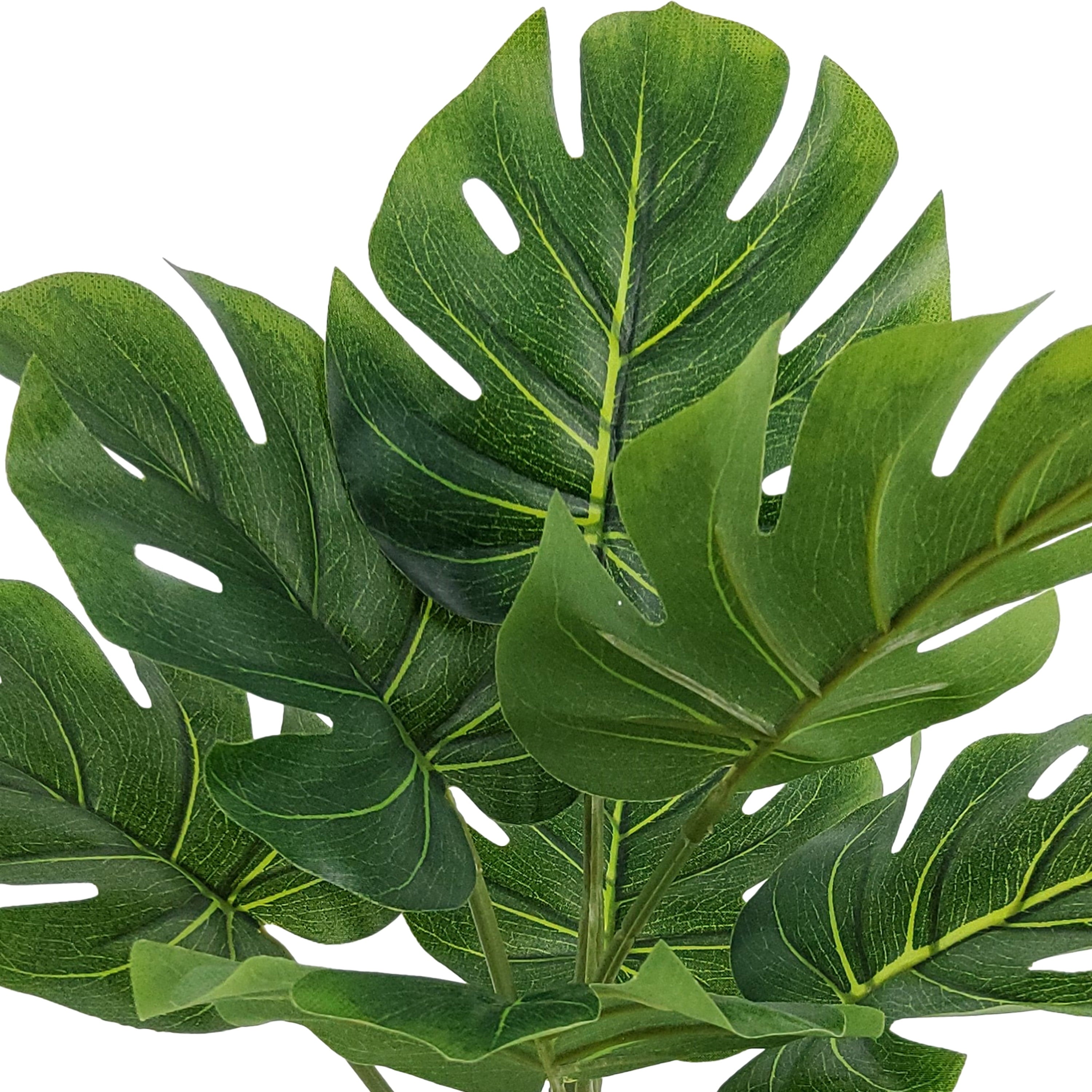 Mainstays 13.5'' Indoor Artificial Monstera with Bubble Vase, Blue Ceramic Vase, Green Monstera