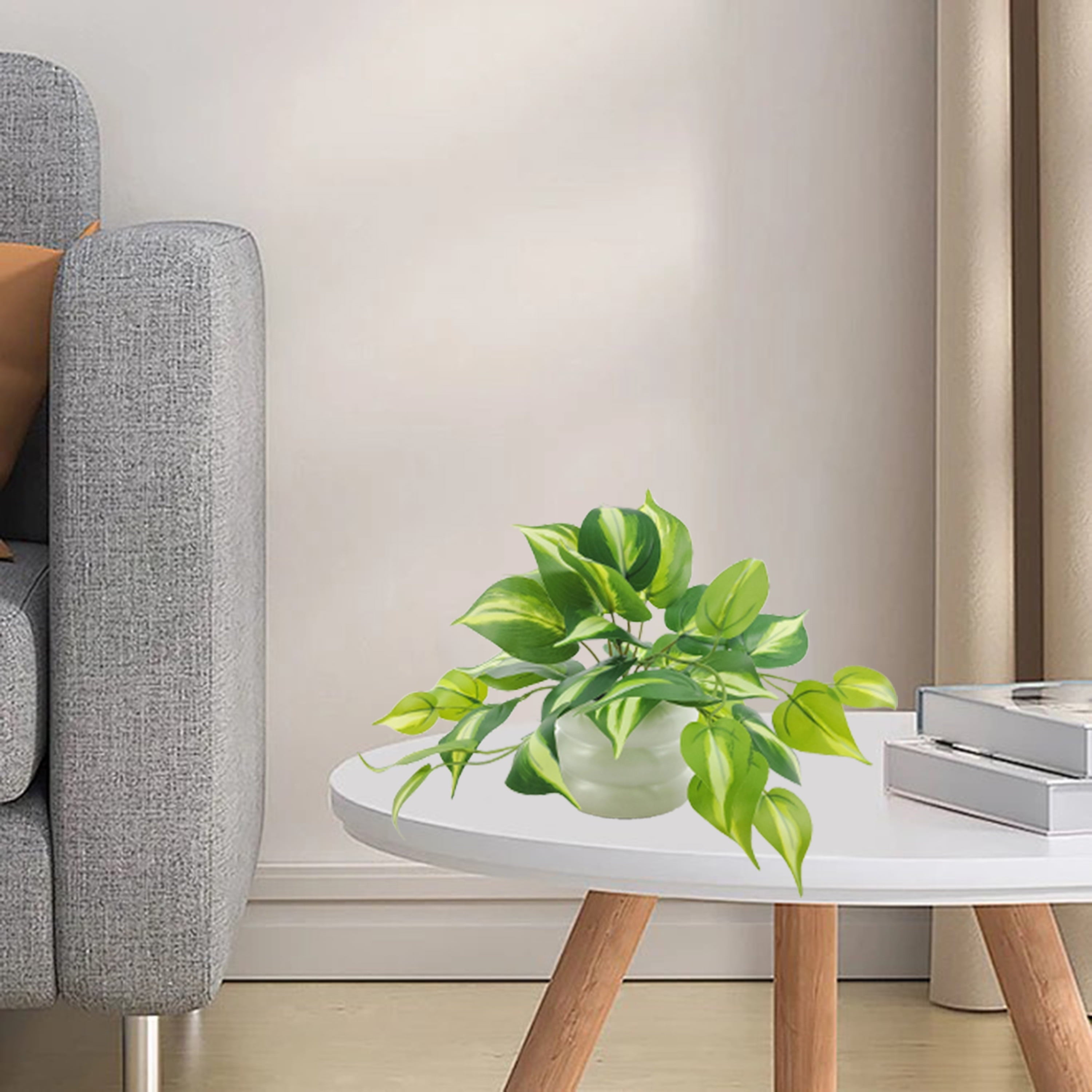 Mainstays 9'' Indoor Artificial Pothos with Bubble Vase, White Ceramic Vase, Green Pothos