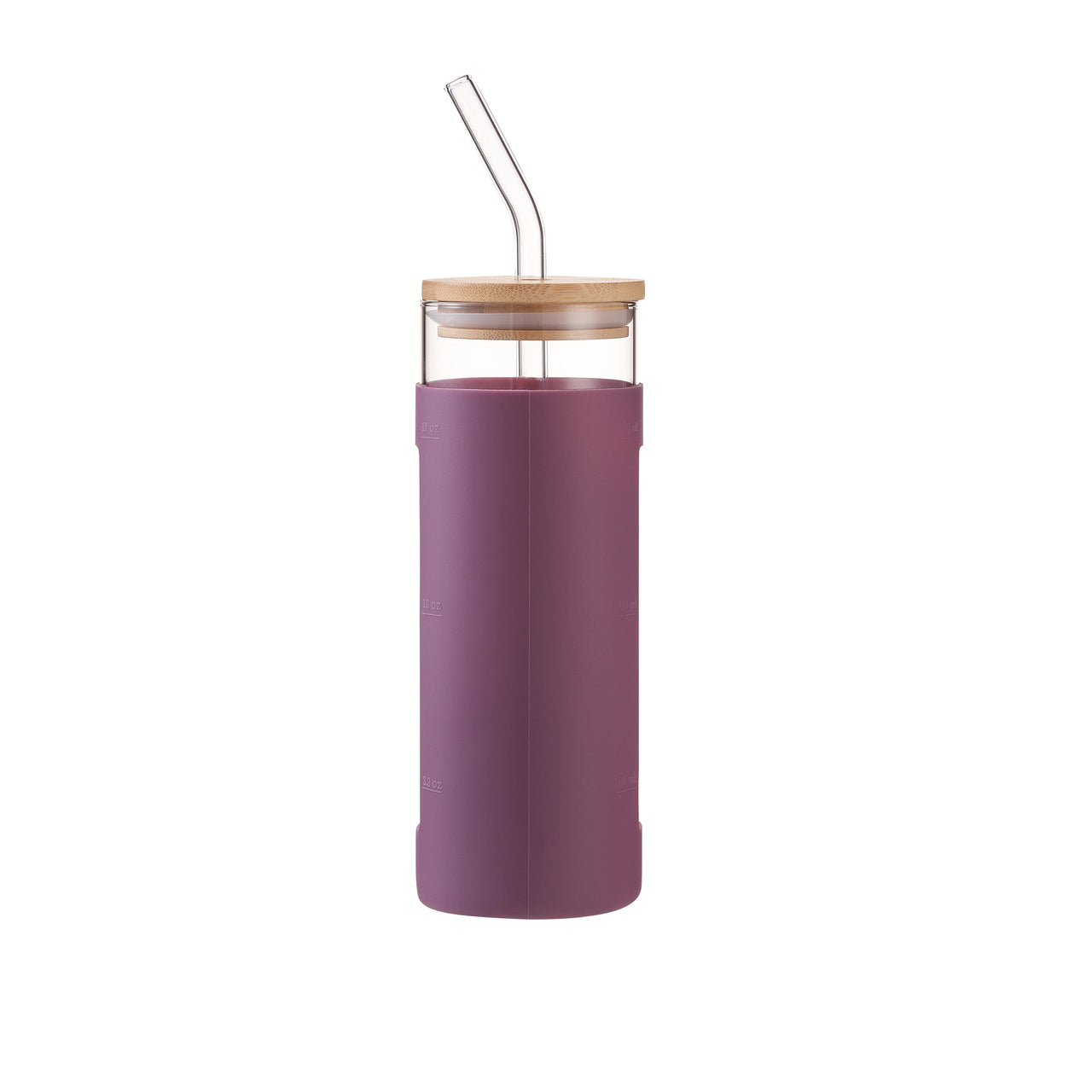Mainstays Glass 22oz Tumbler with Purple Protective Silicone Sleeve, Bamboo lid, Glass Straw