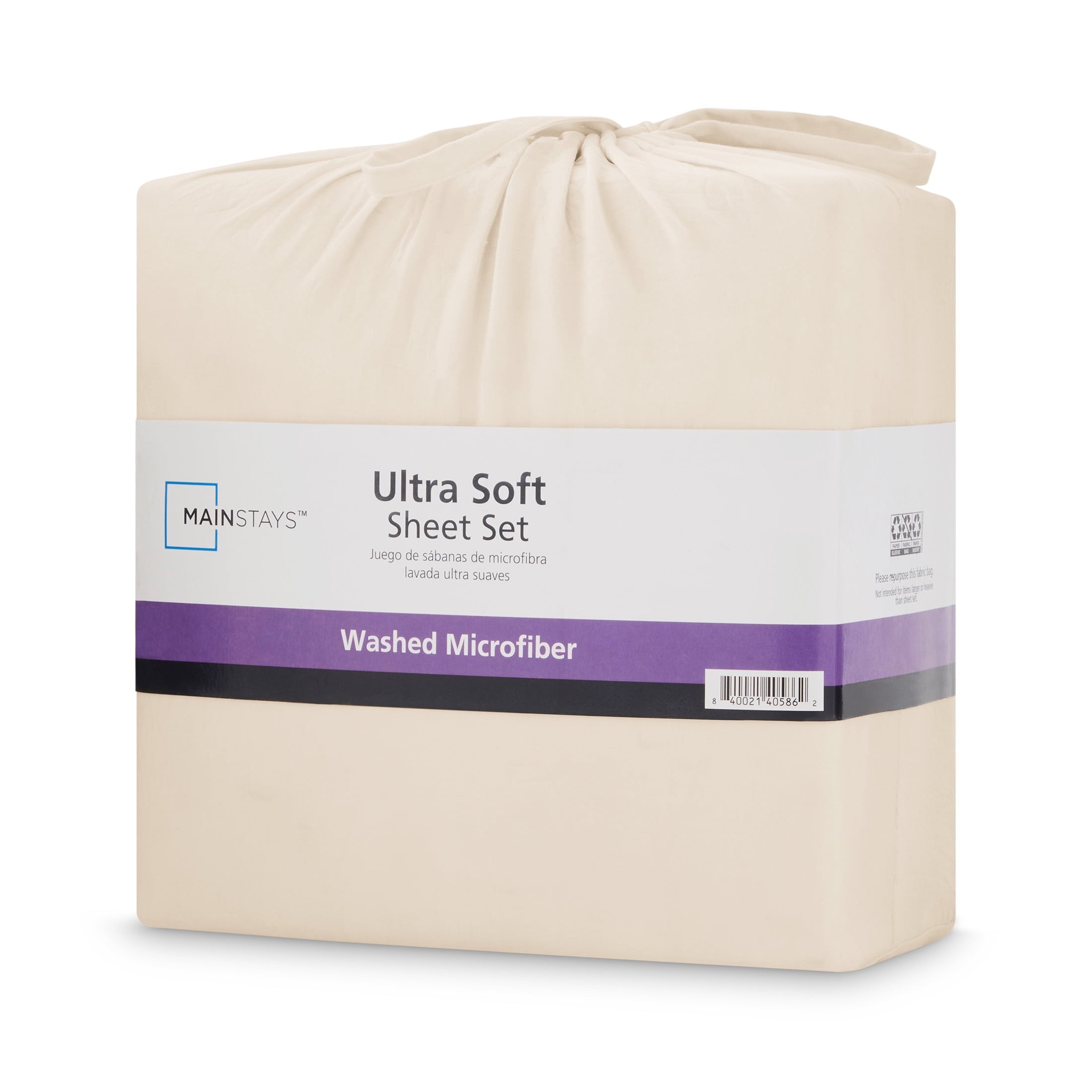 Mainstays Enzyme Washed Microfiber Bed Sheet Set, Vanilla Dream, Queen, 4-Pieces