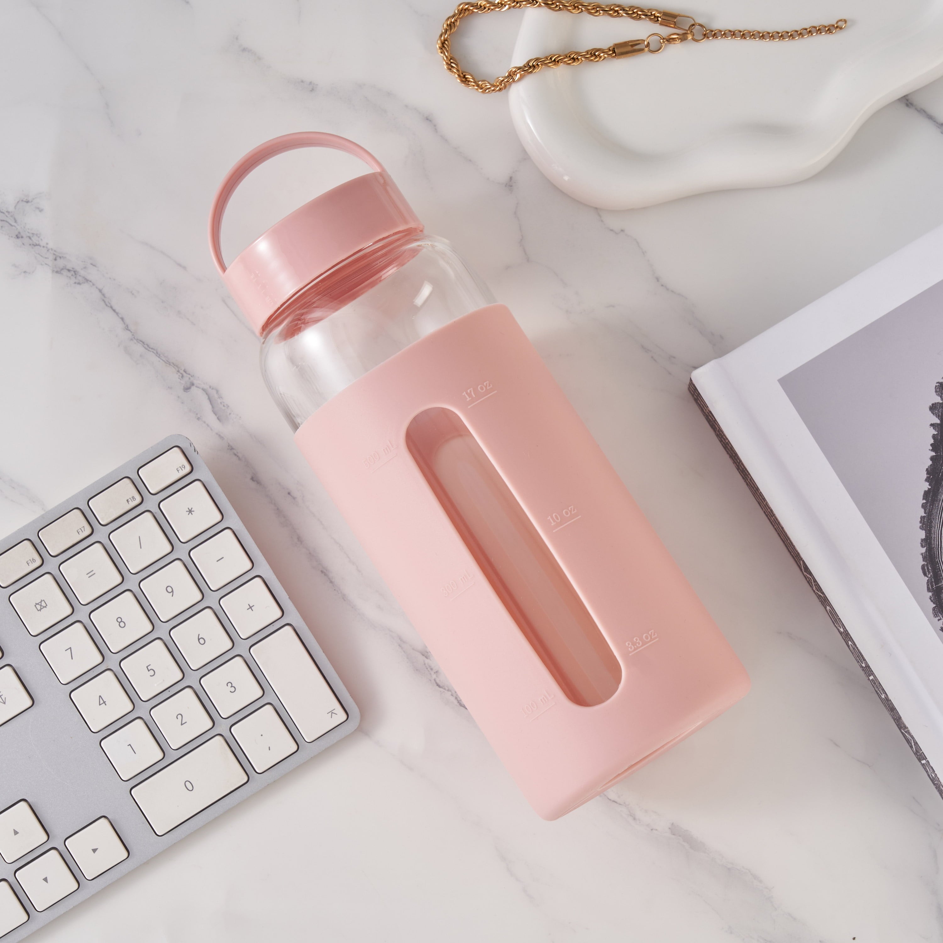 Mainstays Glass 25 oz  Water Bottle with Pink Protective Silicone Sleeve