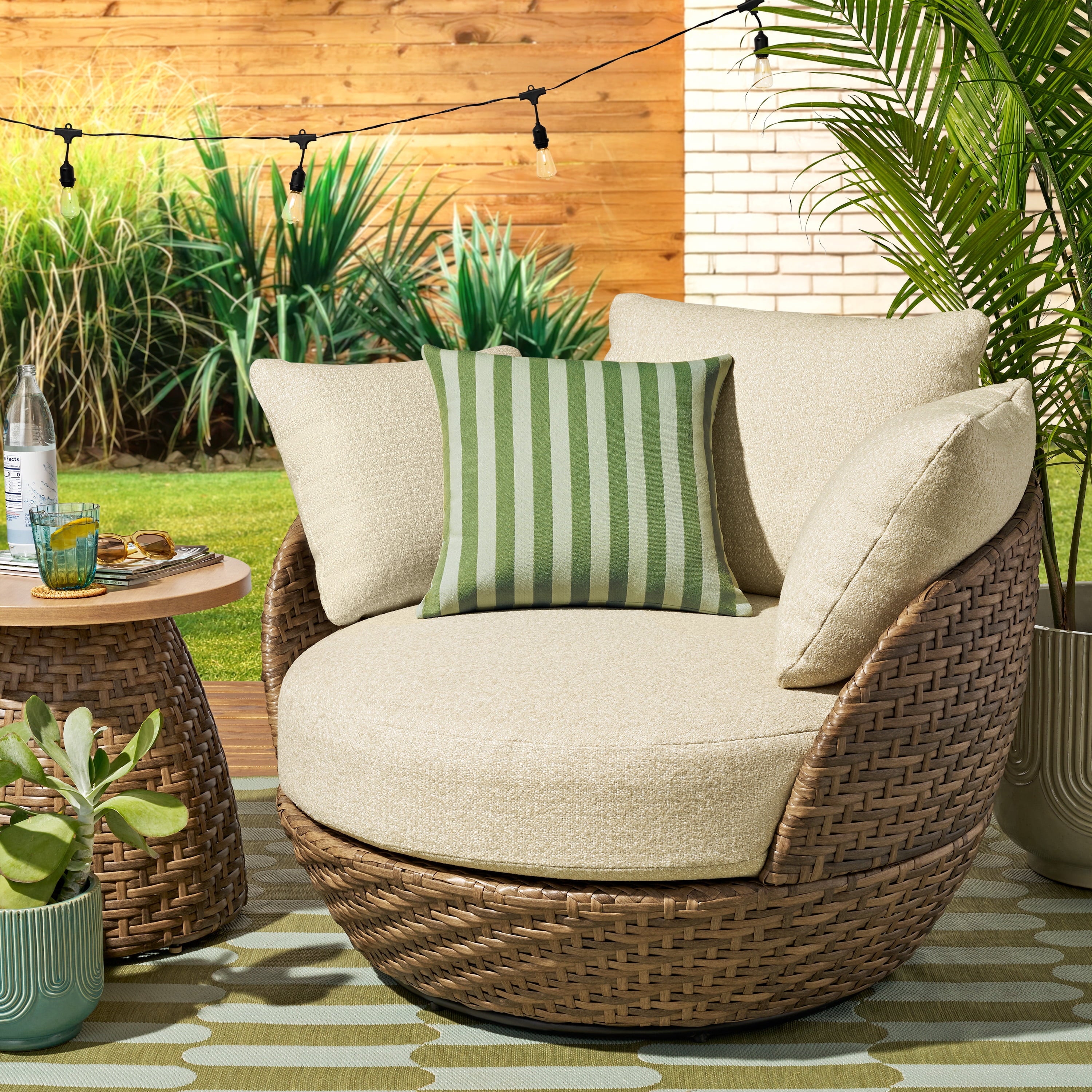 Beautiful 18" x 18" Decorative Outdoor Pillow by Drew Barrymore, Green Stripe