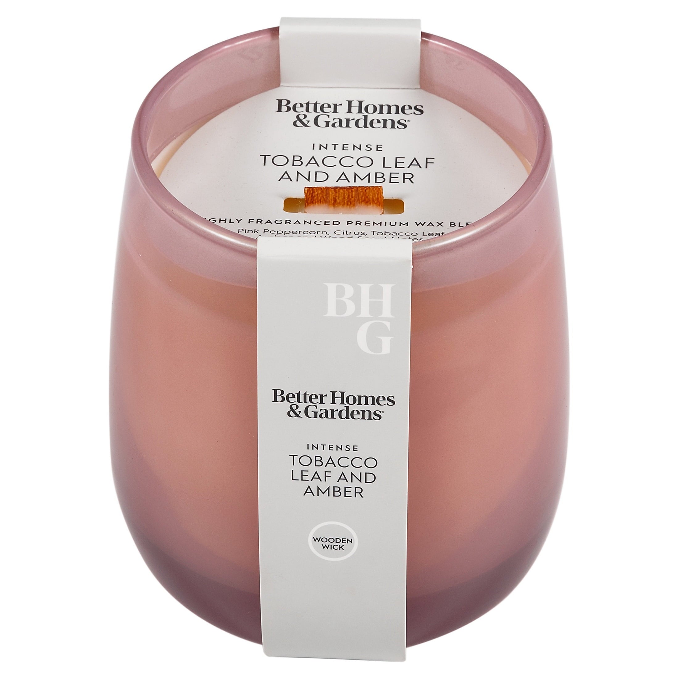 Better Homes & Gardens Intense Tobaccos Leaf and Amber Scented Wooden 1-Wick Colored Taper Jar Candle 14.5oz