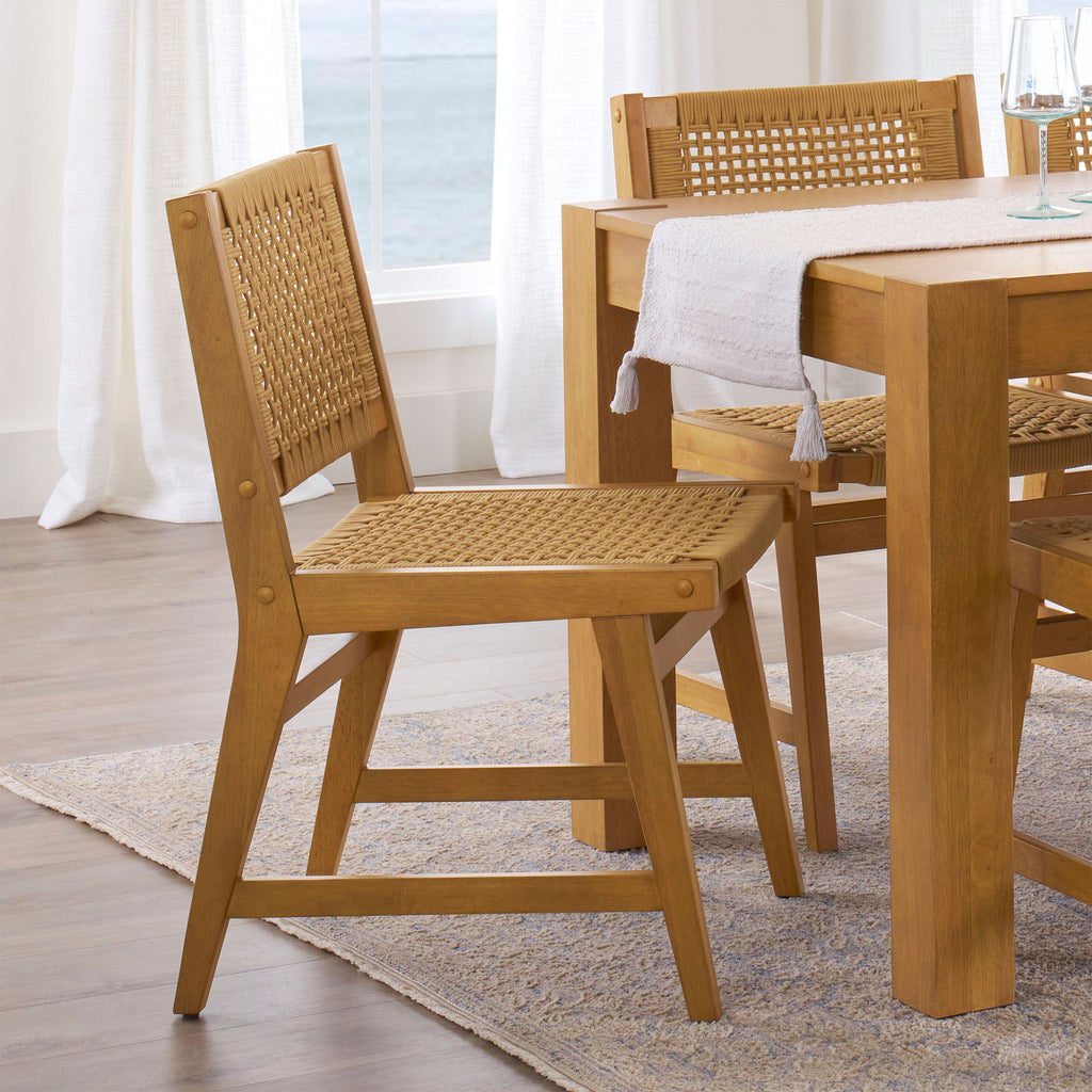 Better Homes & Gardens Vista Woven Coastal Dining Chairs 2 Pack, Light Honey Finish
