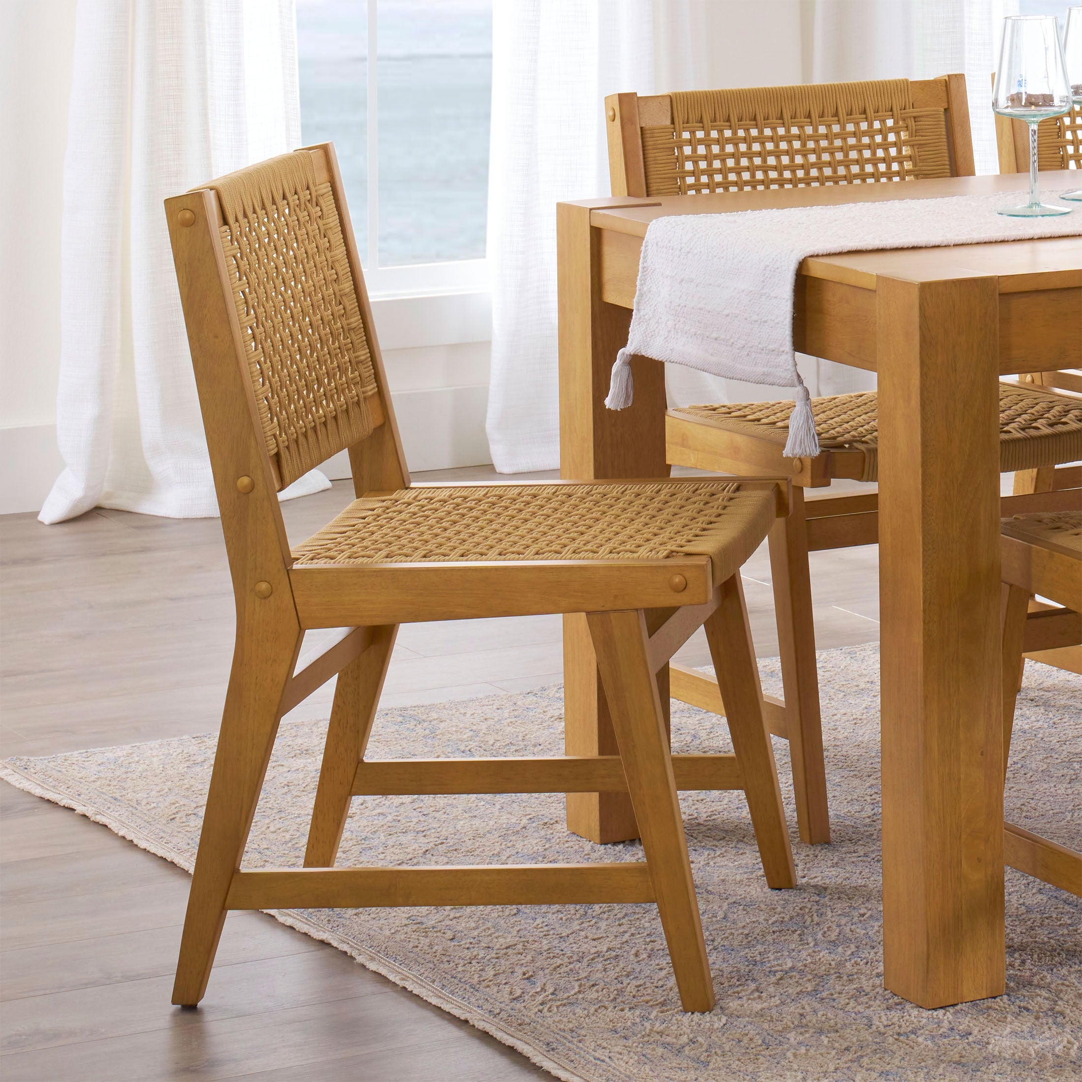 Better Homes & Gardens Vista Woven Coastal Dining Chairs 2 Pack, Light Honey Finish