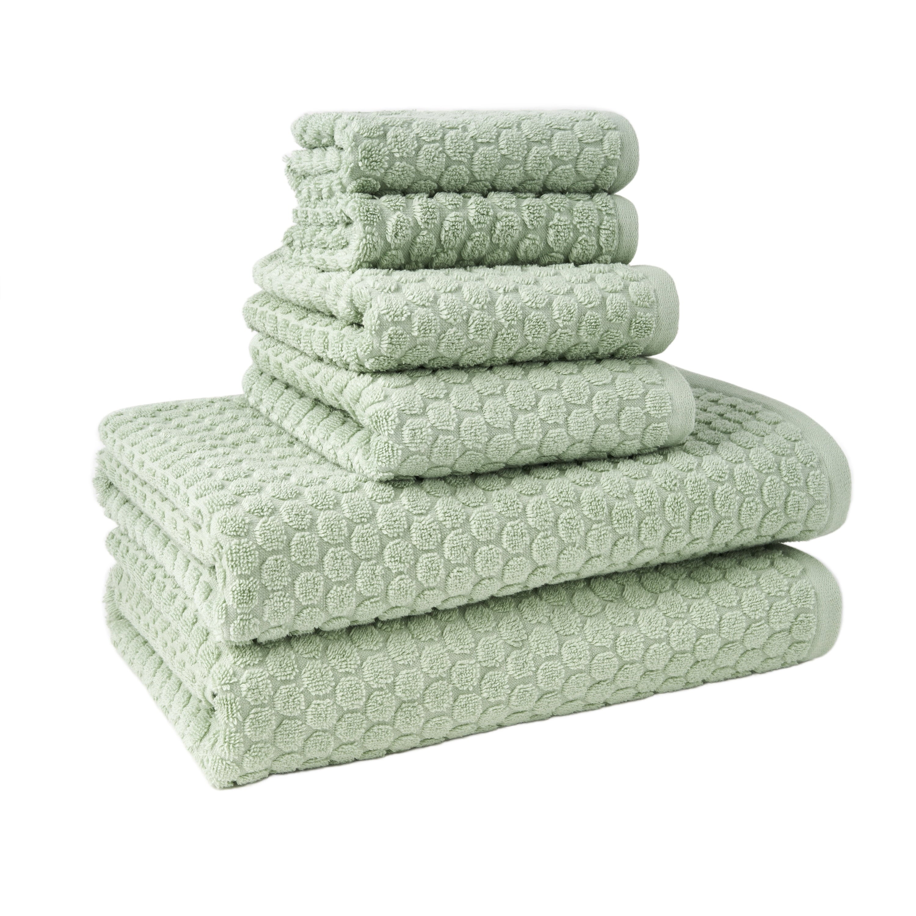 Beautiful by Drew Barrymore 6-Piece Dot Bath Towel Set, Soft 100% Cotton, Sage Green