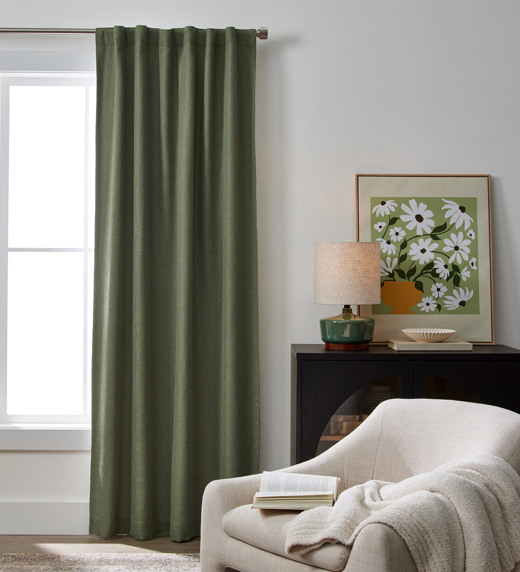 Better Homes & Gardens 100% Blackout Linen Blend Single Curtain, 50x84, Dark Cilantro