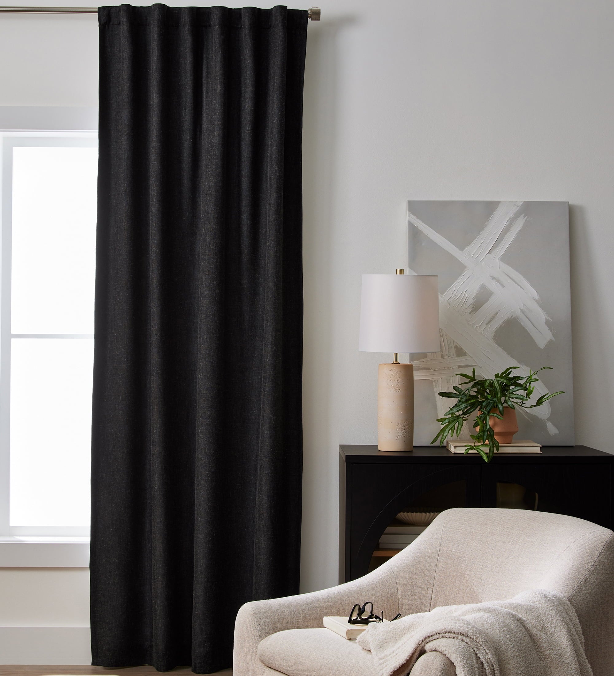 Better Homes & Gardens 100% Blackout Linen Blend Single Curtain, 50x84, Dark Cilantro