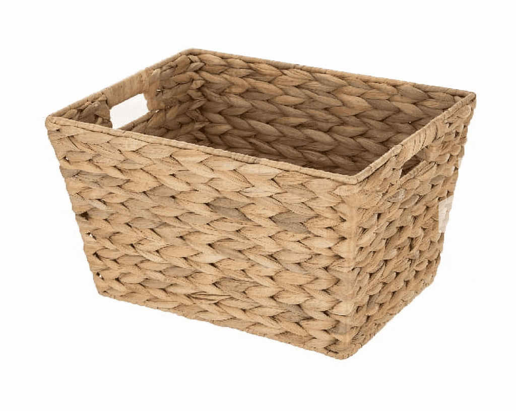 Better Homes & Gardens Large Water Hyacinth Decorative Storage Basket with Handles, 14 in x 11 in x 8.5 in
