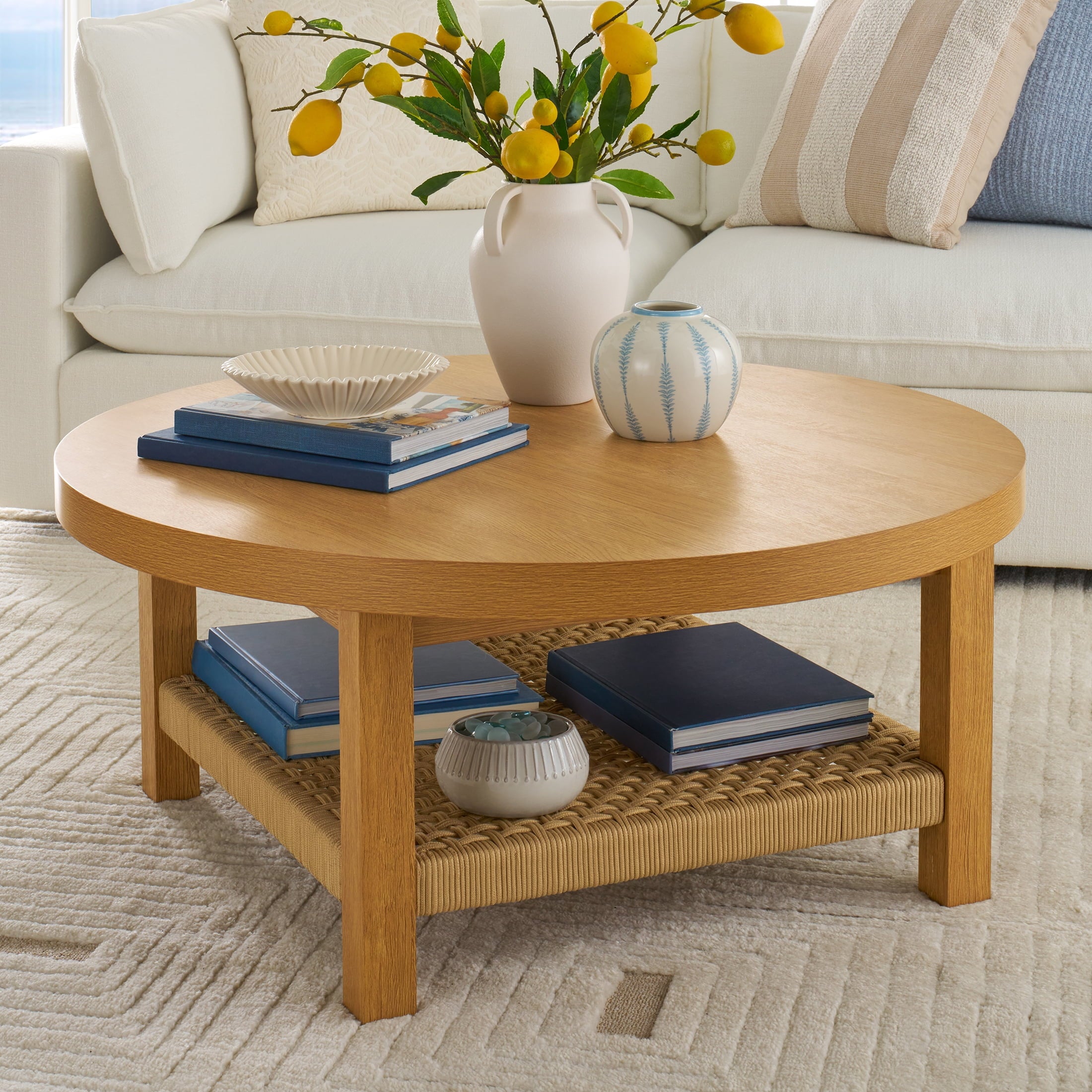Better Homes & Gardens Vista Woven Coastal Coffee Table, Light Honey