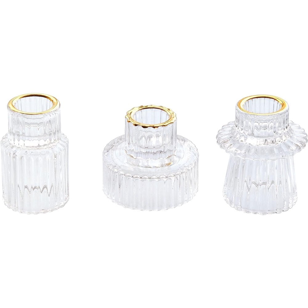 HofferRuffer Set of 3 Taper Glass Candle Holders, Tealight Candlestick Holders for Table Centerpieces, Festival, Wedding Decor and Dinner Party (Yellow)