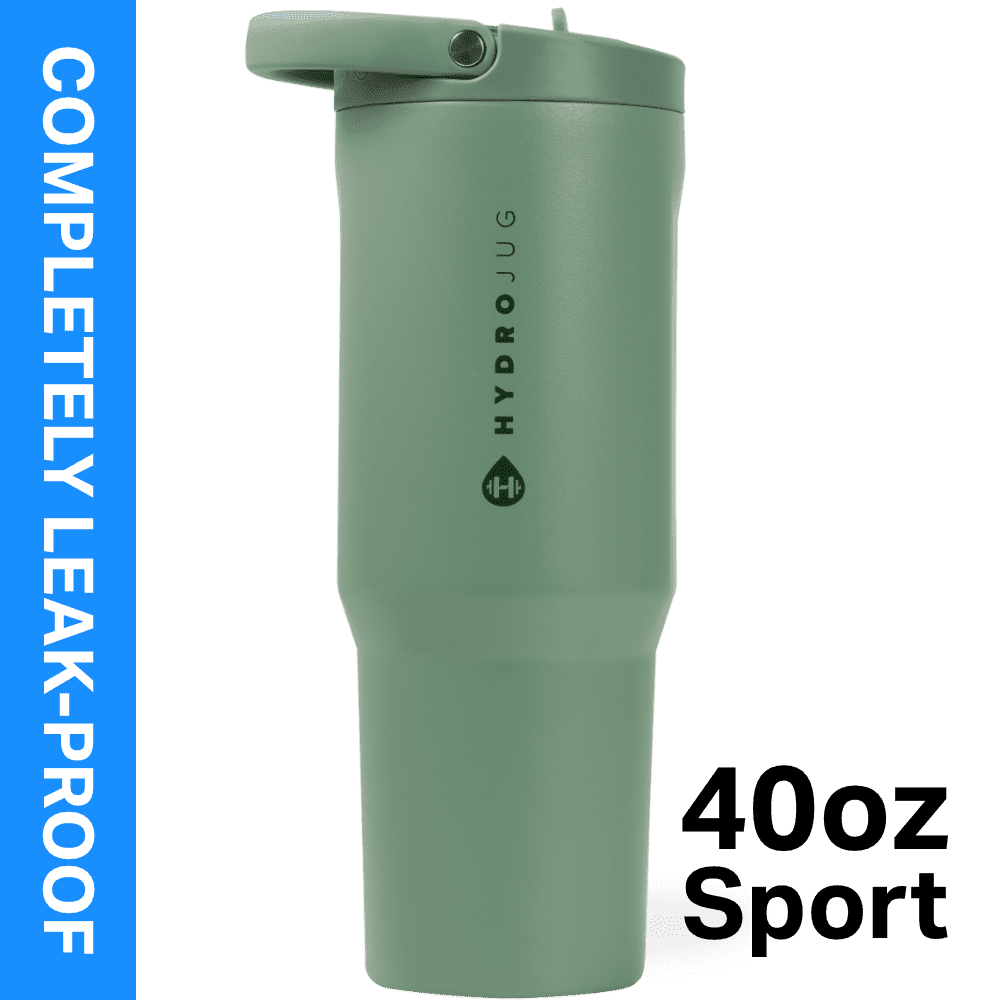 HydroJug Sport 40 oz Stainless Steel Water Bottle with Flip Straw, Insulated Leak-Proof Tumbler for Gym & Outdoor - Sage