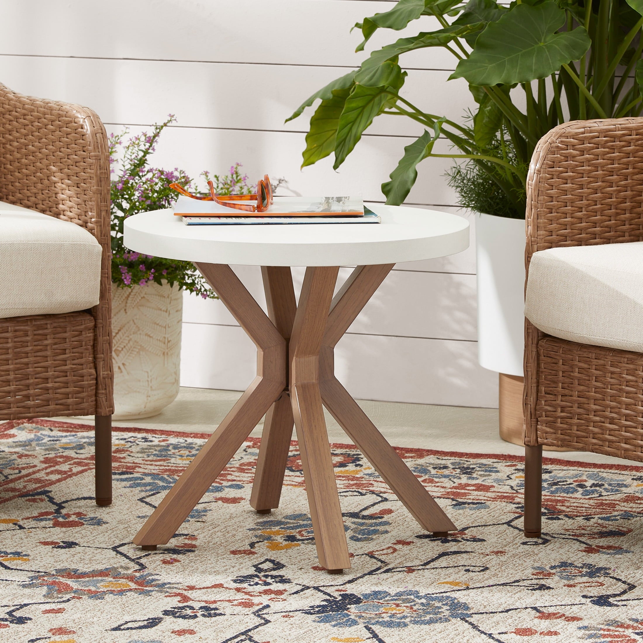 Mainstays Chelsea Outdoor Patio Steel 19inch Side Table with White Top