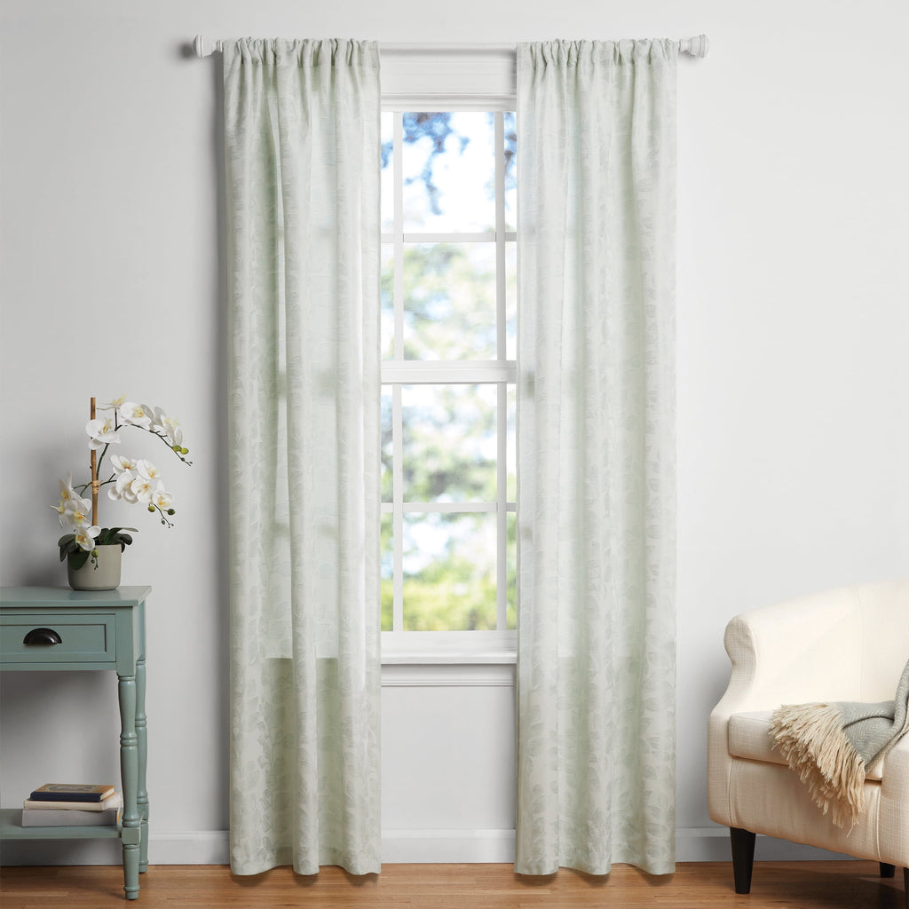Mainstays Jacquard Leaf Light Filtering Curtain Panel Pair, Set of 2, Soft Sea, 38"W x 84"L