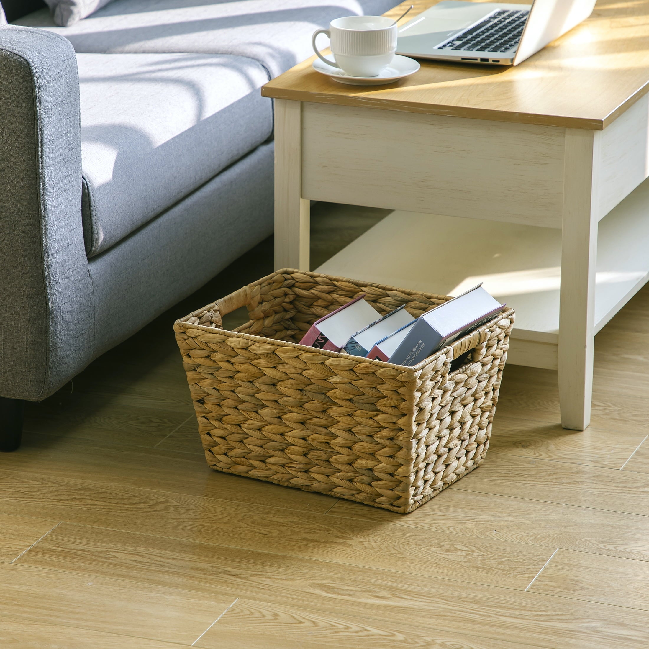 Better Homes & Gardens Large Water Hyacinth Decorative Storage Basket with Handles, 14 in x 11 in x 8.5 in