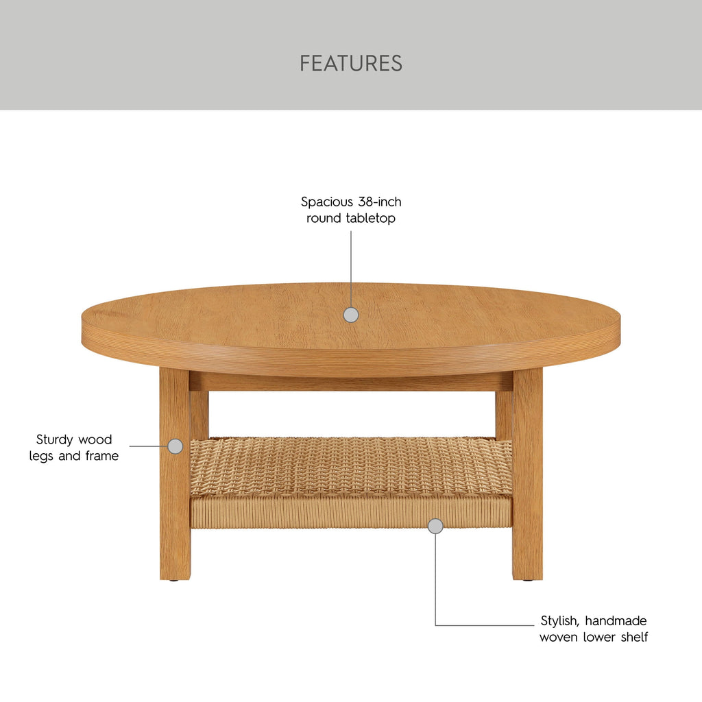 Better Homes & Gardens Vista Woven Coastal Coffee Table, Light Honey