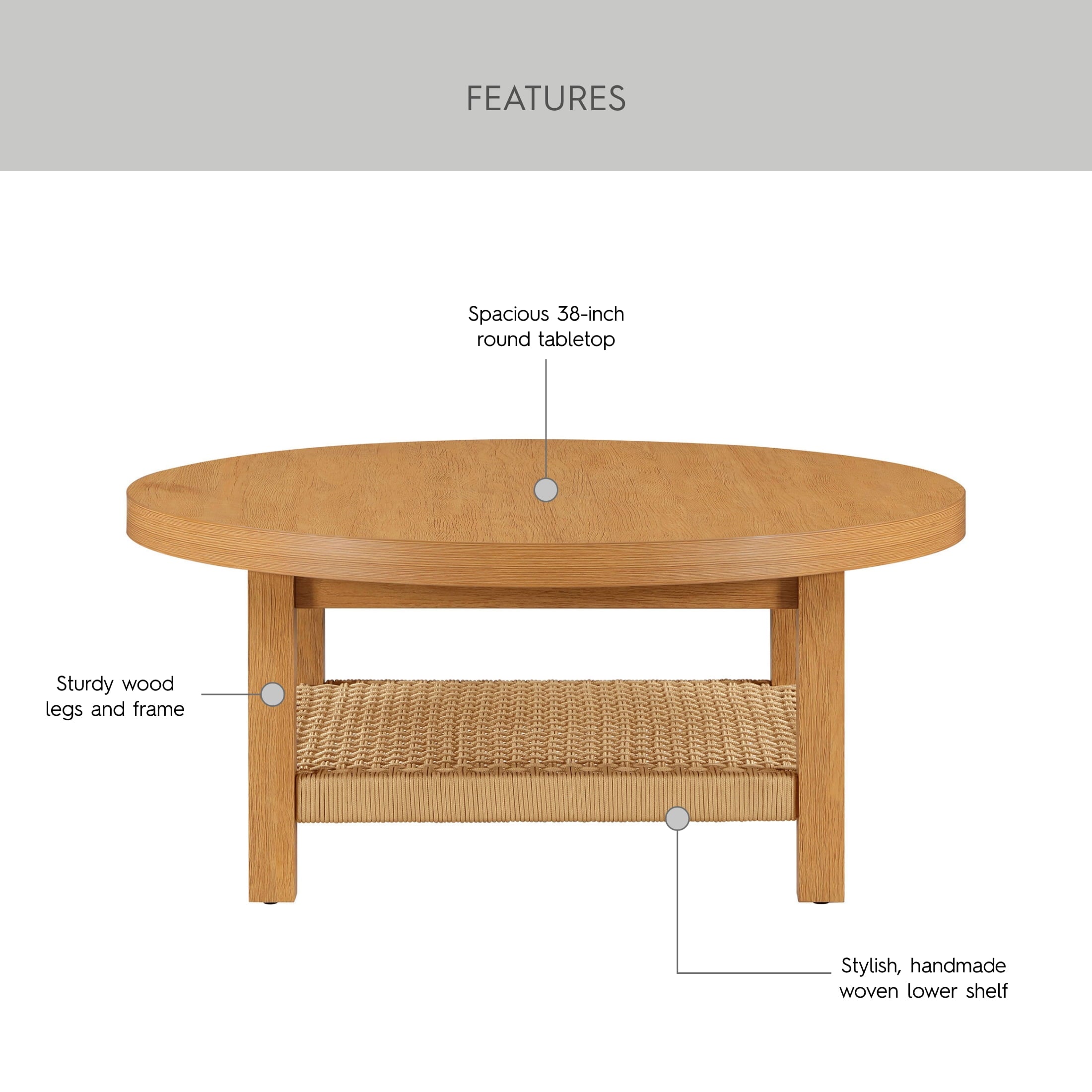 Better Homes & Gardens Vista Woven Coastal Coffee Table, Light Honey