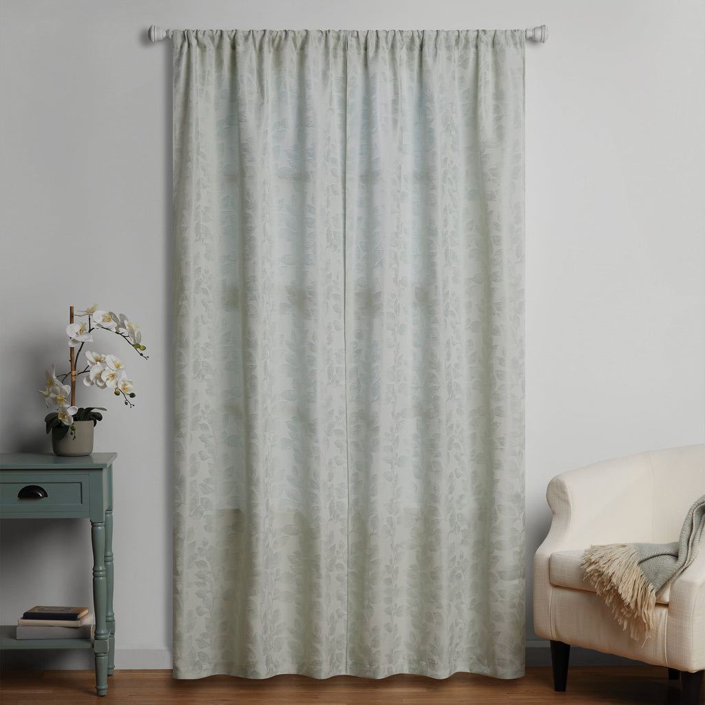 Mainstays Jacquard Leaf Light Filtering Curtain Panel Pair, Set of 2, Soft Sea, 38"W x 84"L