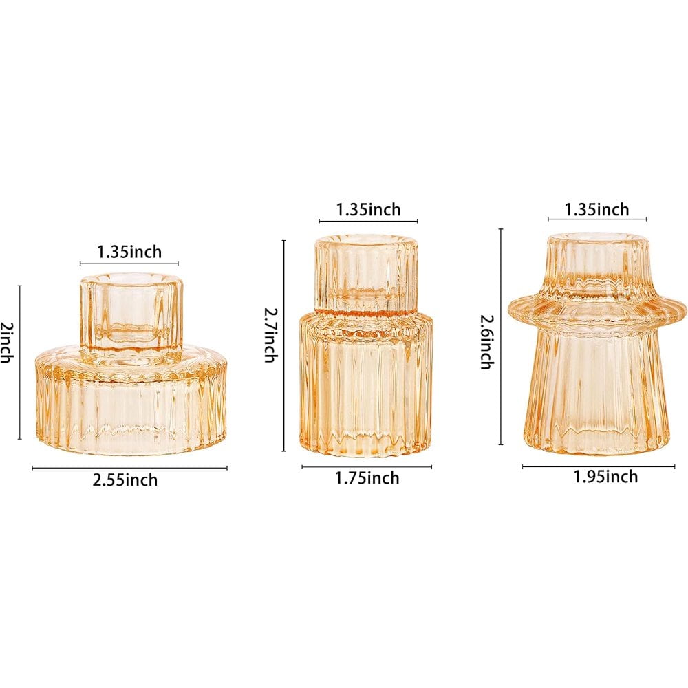 HofferRuffer Set of 3 Taper Glass Candle Holders, Tealight Candlestick Holders for Table Centerpieces, Festival, Wedding Decor and Dinner Party (Yellow)