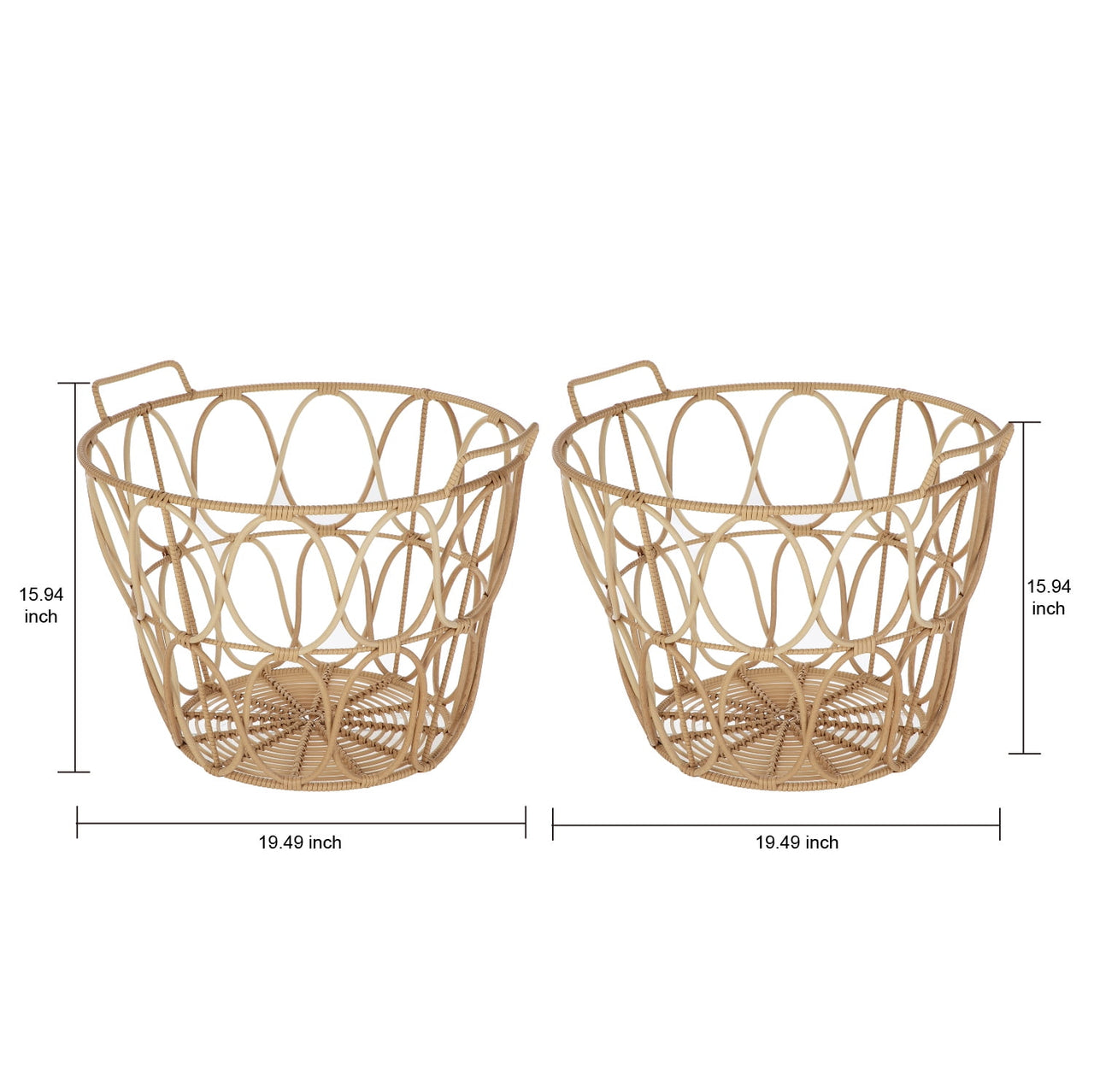 Better Homes & Gardens Extra Large Brown Poly Rattan Storage Baskets with Handles, Set of 2