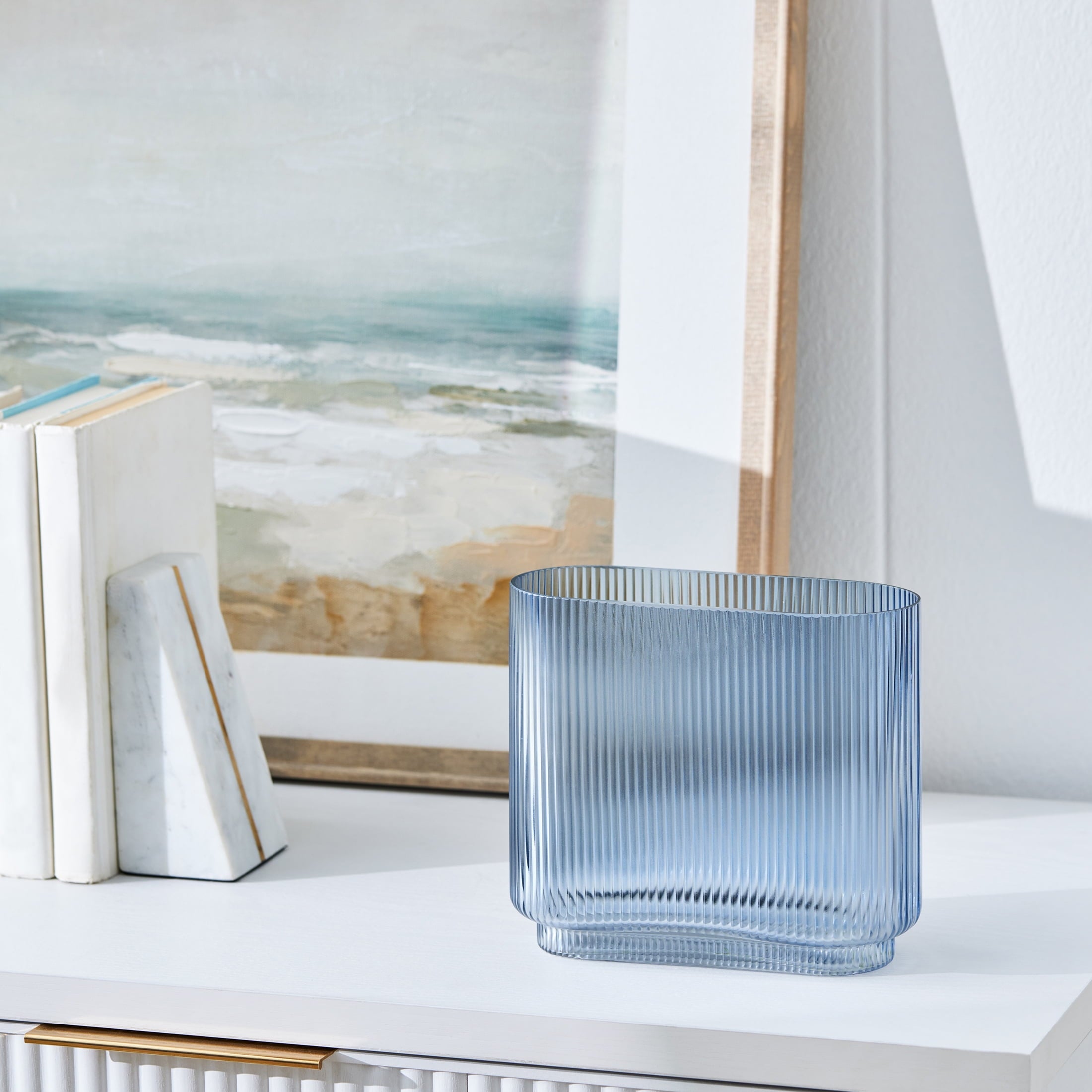 Better Homes & Gardens Ribbed Glass Vase, 7'', Blue