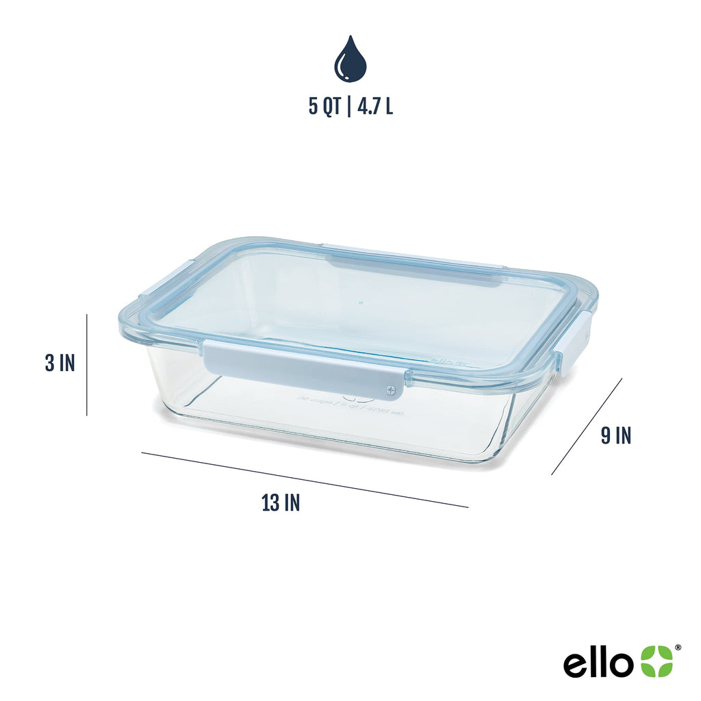 Ello Color Lock Glass 9x13 Deep Bakeware Dish, Windy Blue